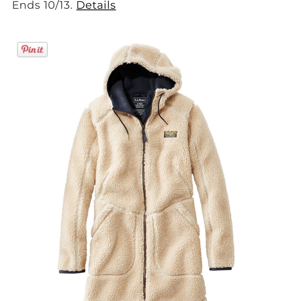 L.L. Bean Cream Hooded Fleece Coat